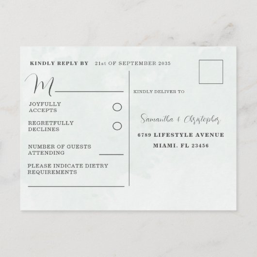 Invitation Carte Postale Aquarelle RSVP de mariage moderne Sage vert (Dos)