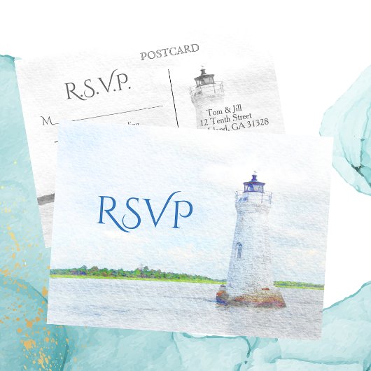 Invitation Carte Postale Aquarelle RSVP du phare de Cockspur