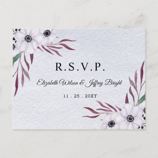Invitation Carte Postale Aquarelle rustique bleu foncé blanc floral RSVP (Devant)