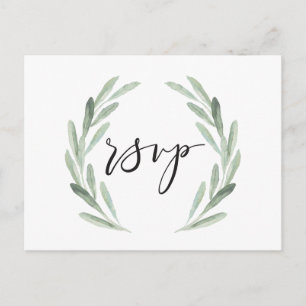 Invitation Carte Postale Aquarelle Rustique Green Wreath Wedding RSVP