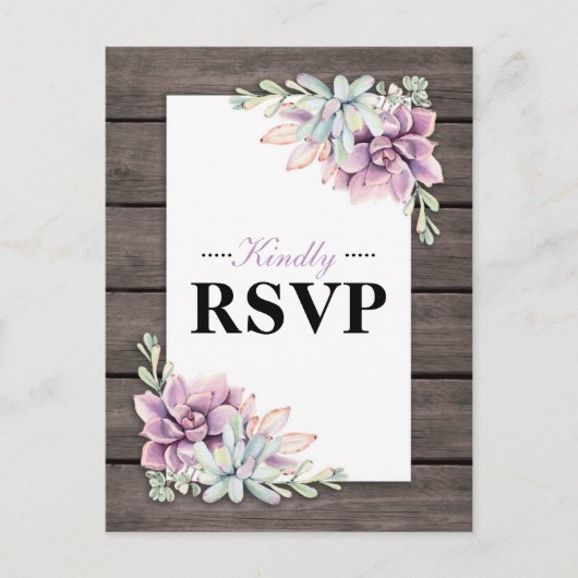 Invitation Carte Postale Aquarelle rustique Mariage floral Succulent RSVP (Devant)