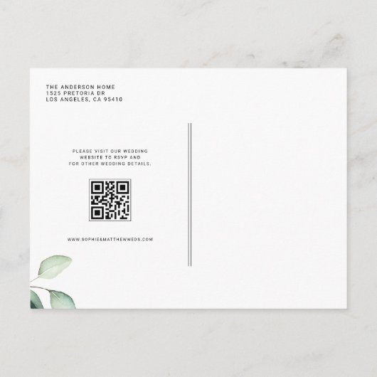 Invitation Carte Postale Aquarelle Sage vert Eucalyptus QR Code Mariage (Dos)