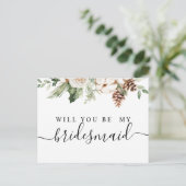 Invitation Carte Postale Aquarelle Sapin Vert d'Hiver & Fleurs Blanches (Debout devant)