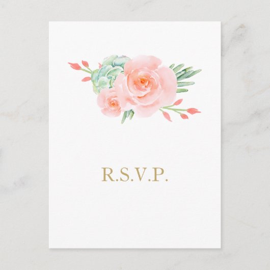 Invitation Carte Postale Aquarelle Succulent Blush Floral Élégant Mariage (Devant)