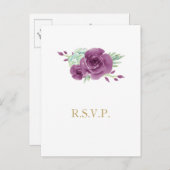 Invitation Carte Postale aquarelle succulent prune mariage rose rsvp (Devant / Derrière)
