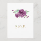 Invitation Carte Postale aquarelle succulent prune mariage rose rsvp (Devant)
