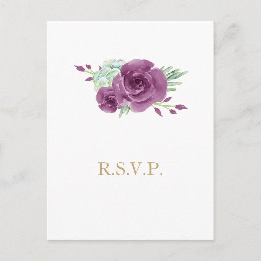 Invitation Carte Postale aquarelle succulent prune mariage rose rsvp (Devant)