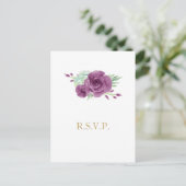 Invitation Carte Postale aquarelle succulent prune mariage rose rsvp (Debout devant)
