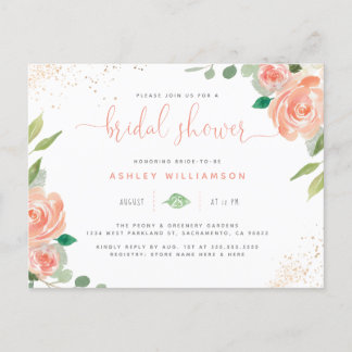 Invitation Carte Postale Aquarelle tendance Peonies Eucalyptus Fête des mar