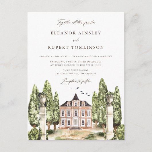 Invitation Carte Postale Aquarelle traditionnelle Mariage anglais (Devant)