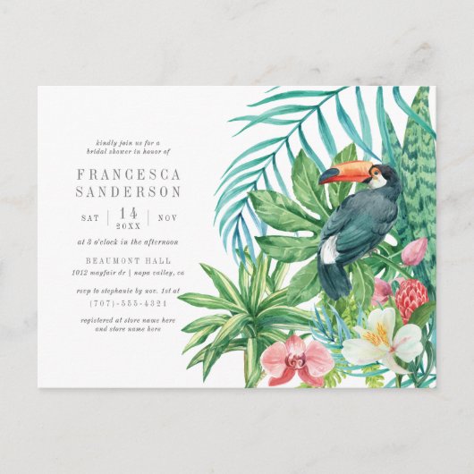 Invitation Carte Postale Aquarelle tropicale Feuilles & Fête des mariées To (Devant)