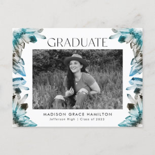 Invitation Carte Postale Aquarelle turquoise Crystal Photo Graduation Party