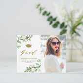 Invitation Carte Postale Aquarelle Verdure Fleurs blanches Graduation (Debout devant)