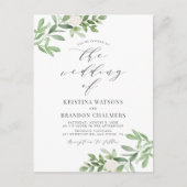 Invitation Carte Postale Aquarelle Vert et Fleurs blanches Mariage gris (Devant)