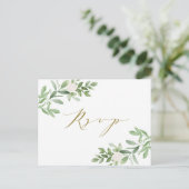 Invitation Carte Postale Aquarelle Vert et Fleurs blanches RSVP (Debout devant)