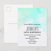 Invitation Carte Postale Aquarelle verte et bleue Abstraite (Devant / Derrière)