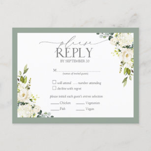 Invitation Carte Postale Aquarelle verte gris blanc Mariage floral RSVP en
