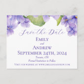 Invitation Carte Postale Aquarelle violet enregistrer le Mariage de date (Devant)
