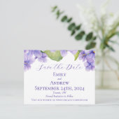 Invitation Carte Postale Aquarelle violet enregistrer le Mariage de date (Debout devant)