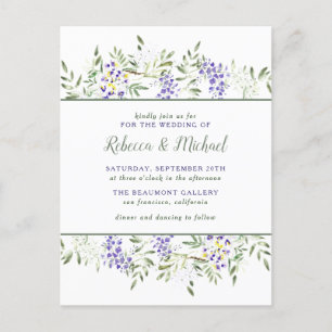 Invitation Carte Postale Aquarelle violet Mariage de fleurs de la Wisteria