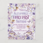 Invitation Carte Postale Aquarelle violette Fée Florale Premier anniversair (Devant)