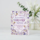 Invitation Carte Postale Aquarelle violette Fée Florale Premier anniversair (Debout devant)