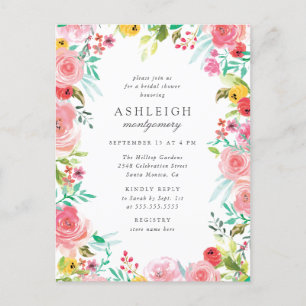 Invitation Carte Postale Aquarelle Whimsical Floral Fête des mariées de cou