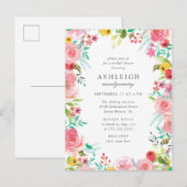 Invitation Carte Postale Aquarelle Whimsical Floral Fête des mariées de cou (Devant / Derrière)