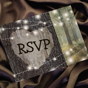 Invitation Carte Postale Arbre à cœur sculpté RSVP de mariage