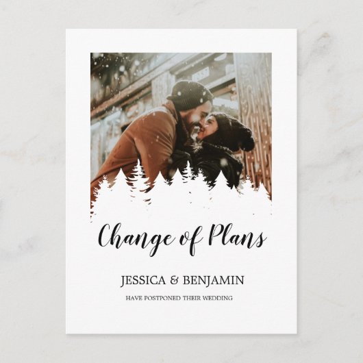 Invitation Carte Postale Arbre à pin d'hiver Script photo Changement de pla (Devant)