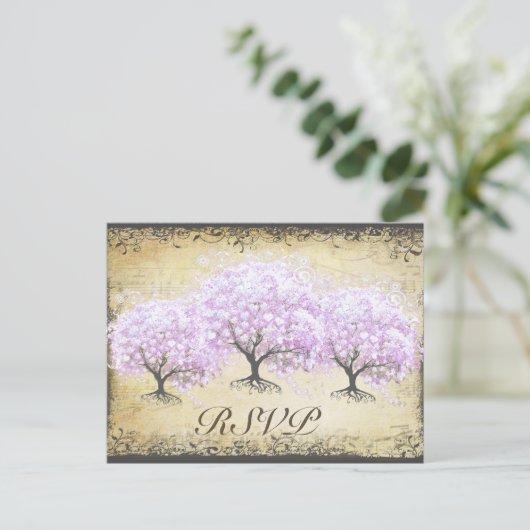 Invitation Carte Postale Arbre de lavande à feuilles en cœur Mariage oiseau (Debout devant)