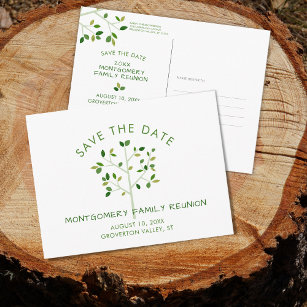 Invitation Carte Postale Arbre de réunion de famille verte moderne ENREGIST