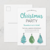 Invitation Carte Postale Arbres de Noël bleu vert rustique (Devant / Derrière)