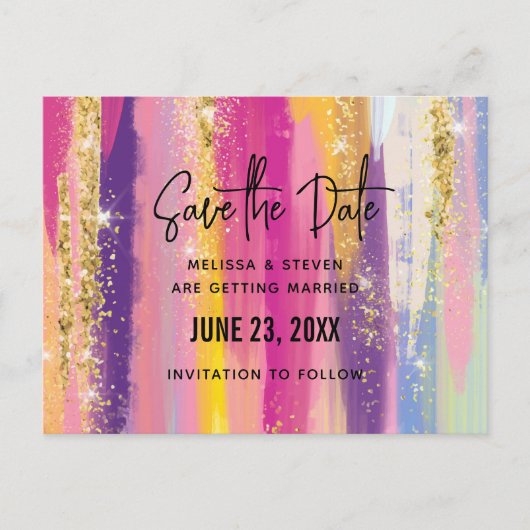 Invitation Carte Postale Arc-en-ciel avec Parties scintillant Faux Enregist (Devant)