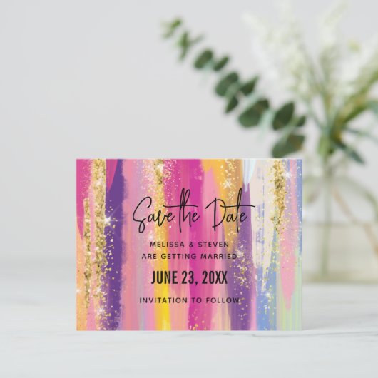 Invitation Carte Postale Arc-en-ciel avec Parties scintillant Faux Enregist (Debout devant)