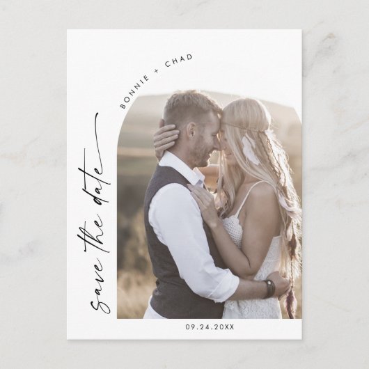 Invitation Carte Postale Arc moderne Boho QR Code Photo Enregistrer la date (Devant)