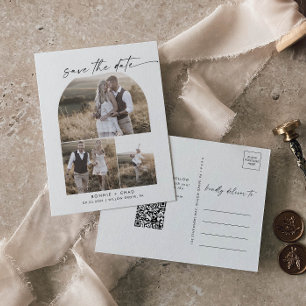Invitation Carte Postale Arc moderne QR Code photo Collage Enregistrer la d