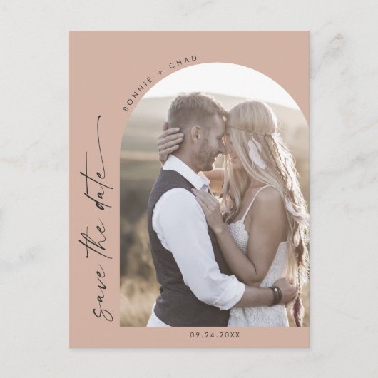 Invitation Carte Postale Arche moderne | Saumon QR Code photo Enregistrer l (Devant)