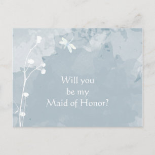 Invitation Carte Postale Ardoise Bleue Dragonfly Maid of Honor Flowers Mari