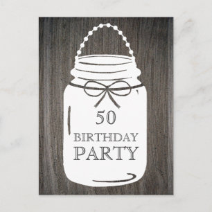 Invitation Carte Postale Argile Rustique Mason Jar N'importe quel âge fête 