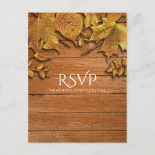 Invitation Carte Postale Art de feuille d'or faux d'automne Élégant RSVP d'