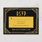 Invitation Carte Postale Art Déco Black Gold RSVP Great Gatsby Mariage (Devant)