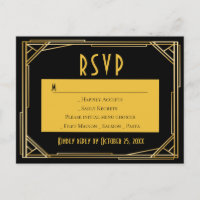 Art Déco Black Gold RSVP Great Gatsby Mariage