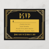 Invitation Carte Postale Art Déco Black Gold RSVP Great Gatsby Mariage (Devant)
