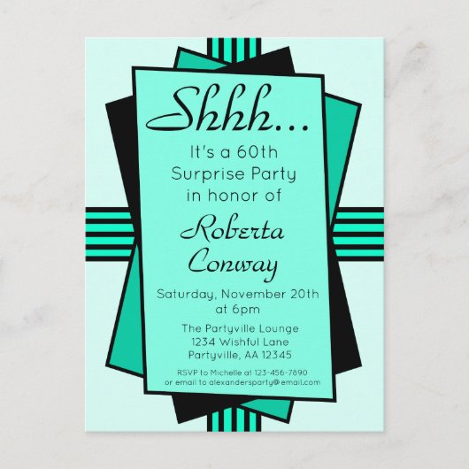 Invitation Carte Postale Art déco turquoise 60e anniversaire de la Surprise (Devant)