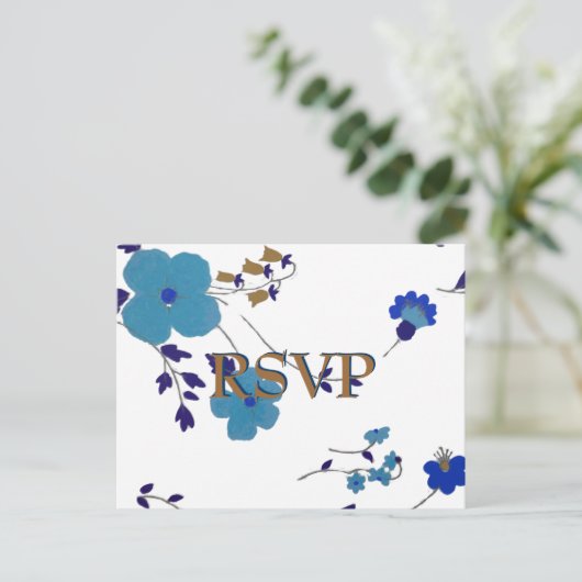 Invitation Carte Postale Art des fleurs bleues (Debout devant)