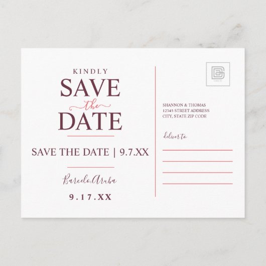 Invitation Carte Postale Aruba | Save the date (Dos)