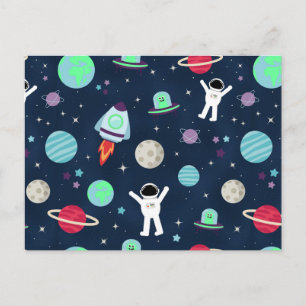 Invitation Carte Postale Astronautes Planètes Fusées et Aliens