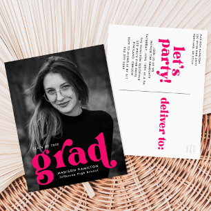 Invitation Carte Postale Audacieuse Typographie Fuchsia Photo Graduation Pa