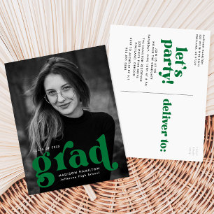 Invitation Carte Postale Audacieuse Typographie Green Photo Graduation